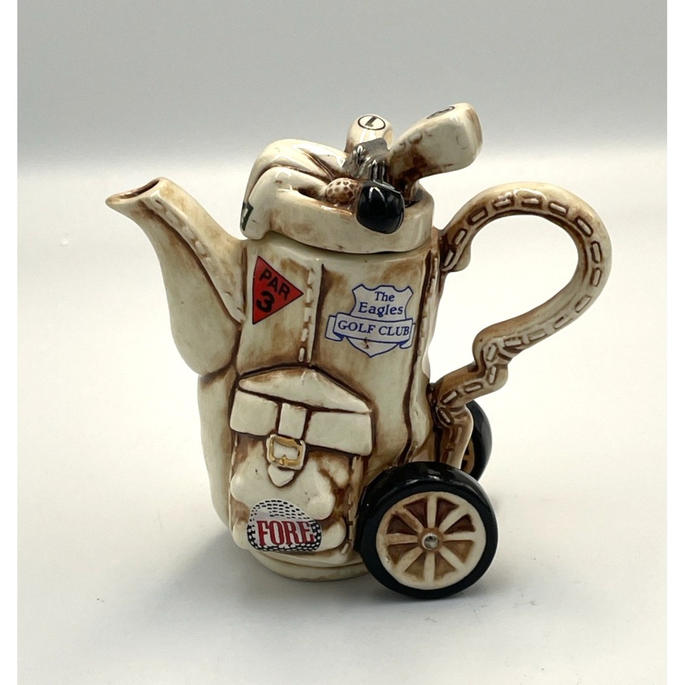 Vtg Paul Cardew Golf Trolley Bag Teapot 1 c Novelty Retro Golfer Links